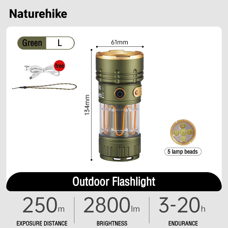 🔦 كشاف Naturehike متعدد الاستخدامات - 3 في 1 للتخييم والمغامرات