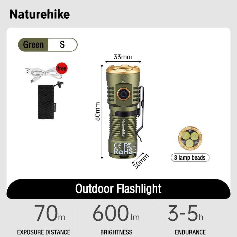 🔦 كشاف Naturehike متعدد الاستخدامات - 3 في 1 للتخييم والمغامرات